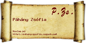 Páhány Zsófia névjegykártya